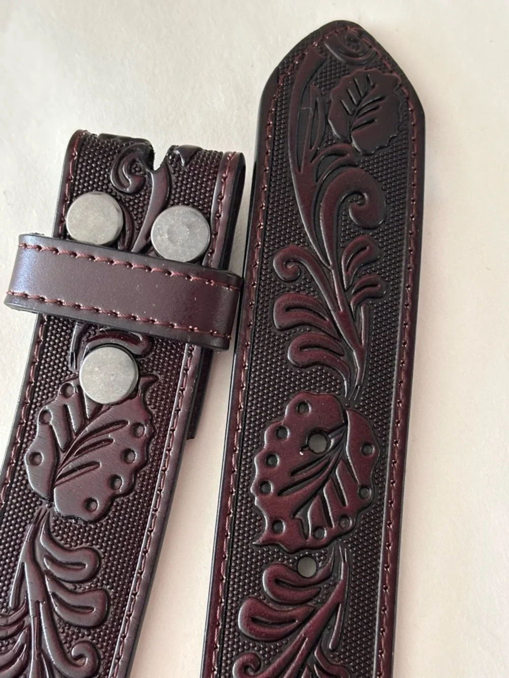 TOOLED EMBOSSED LEATHER SNAP BELT STRAP 36